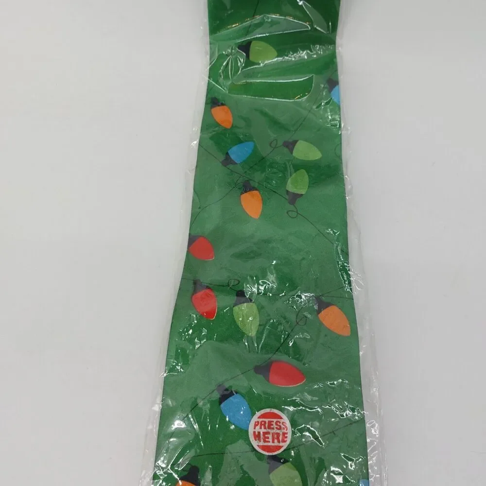 Men's Neck Tie Green Christmas 55 Inch Green Red Blue Orange Light